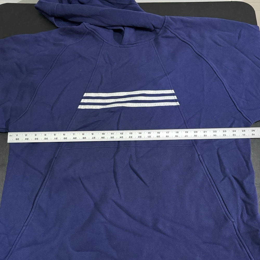 Vintage 90s Adidas Navy Blue Fleece Hoodie Three Stripes Size Medium Y2K - Picture 6 of 8